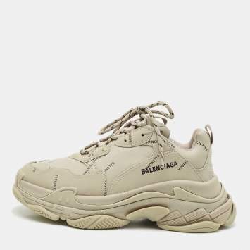 Pre Owned Balenciaga Grey Faux Leather Allover Logo Triple S Sneakers Size 41