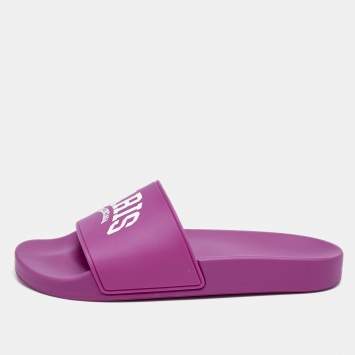 Balenciaga Pink Rubber Cities Paris Pool Slides Size 39