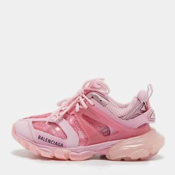 Balenciaga Pink Faux Leather and Mesh Track Sneakers Size 37