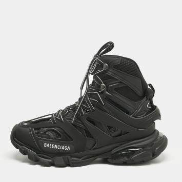 مملوكة مسبقًا Balenciaga Black Faux Leather and Mesh Track Hike High Top Sneakers Size 40