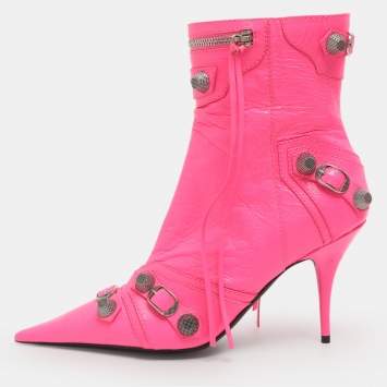 Pre Owned Balenciaga Le Cagole Size 41 Pink Leather Ankle Length Boots