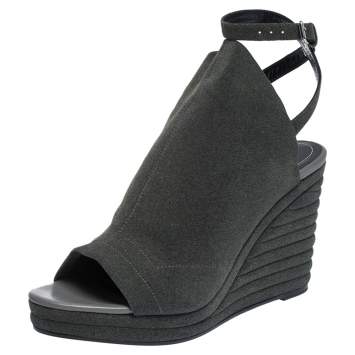 Pre Owned Balenciaga Grey Suede Gloves Platform Wedge Ankle Strap Sandals Size 41