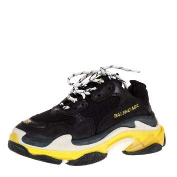 Pre Owned Balenciaga Black Leather and Mesh Triple S Platform Sneakers Size 35