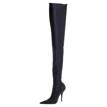 Pre Owned Balenciaga Black Spandex Fabric Knife Over The Knee Boots Size 35