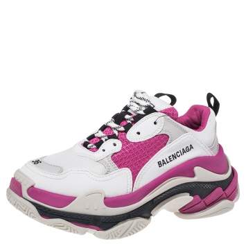 Pre Owned Balenciaga White/Pink Leather Triple S Low Top Sneaker Size 36