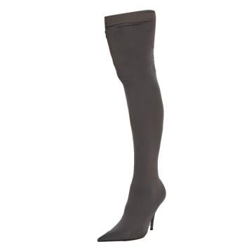 Pre Owned Balenciaga Grey Spandex Knife Over The Knee Pointed Toe Boots Size 37