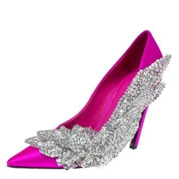 Pre Owned Balenciaga Pink Satin Crystal Embellished Pumps Size 39