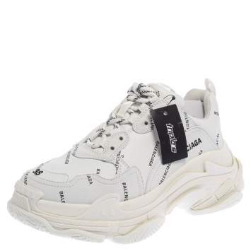 Pre Owned Balenciaga White Triple S All Over Logo Sneakers Size 38