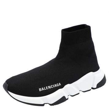 Pre Owned Balenciaga Black/White Speed Sneakers  Size EU 35