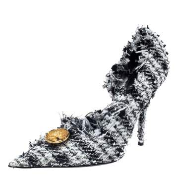 Pre Owned Balenciaga Black/White Tweed D'orsay Pump Size 39