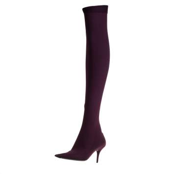 Pre Owned Balenciaga Burgundy Fabric Knife Over The Knee Boots Size 38.5