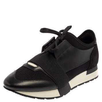 مملوكة مسبقًا Balenciaga Black Leather And Mesh Race Runner Sneakers Size 40