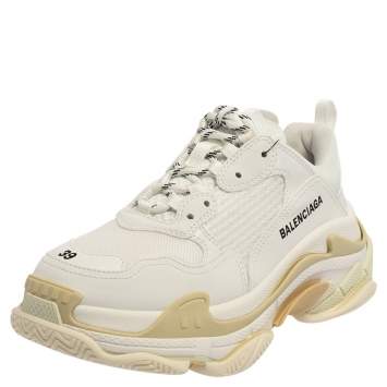 Pre Owned Balenciaga White Mesh And Leather Triple S Low Top Sneakers Size 39