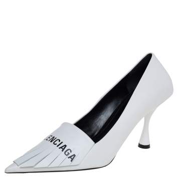 Pre Owned Balenciaga White Leather Fringe Knife Pumps Size 39