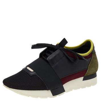 Pre Owned Balenciaga Multicolor Mesh And Leather Race Runner Low Top Sneakers Size 40