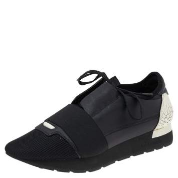 Pre Owned Balenciaga Black Mesh And Fabric Race Runners Low Top Sneakers Size 39