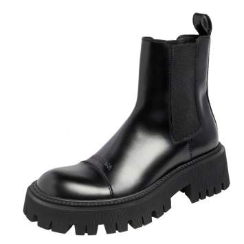 Pre Owned Balenciaga Black Leather Tractor Ankle Boots Size 39 