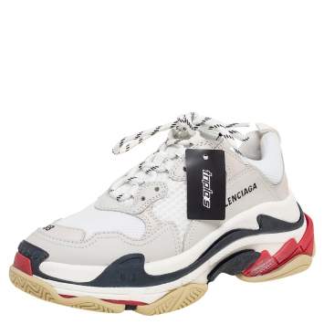 Pre Owned Balenciaga Grey/White Mesh and Leather Triple S Sneakers Size 38