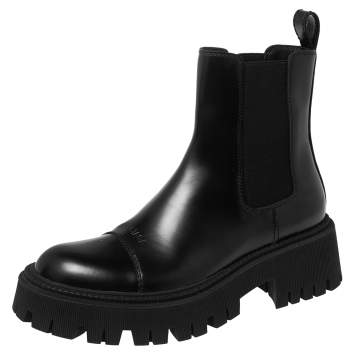 Pre Owned Balenciaga Black Leather Rope Stitched Combat Ankle Boots Size 39