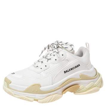 Pre Owned Balenciaga White Mesh and Leather Triple S Low-Top Sneakers Size 37