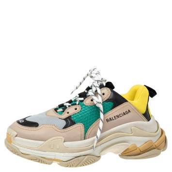 Pre Owned Balenciaga Multicolor Mesh, Nubuck And Leather Triple S Platform Sneakers Size 40
