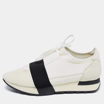 Pre Owned Balenciaga White Leather And Mesh Race Runner Sneakers Size 40