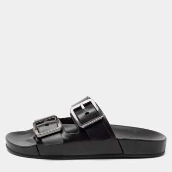 Pre Owned Balenciaga Black Leather Mallorca Flat Sandals Size 39