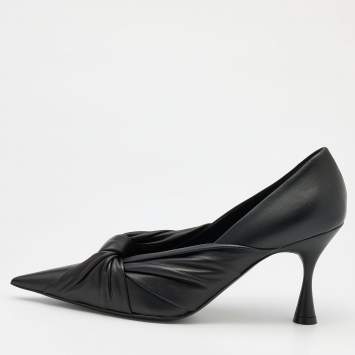 Pre Owned Balenciaga Black Leather Drapy Pointed Toe Pumps Size 38.5