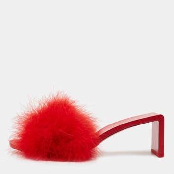 Pre Owned Balenciaga Red Feather Slide Sandals Size 39