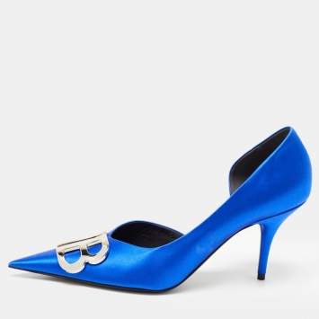 Pre Owned Balenciaga Blue Satin BB Knife Pumps Size 39