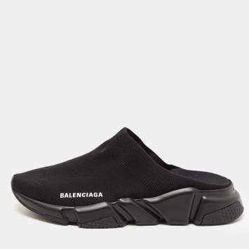 Pre Owned Balenciaga Black Knit Fabric Speed Trainer Mule Sneakers Size 41