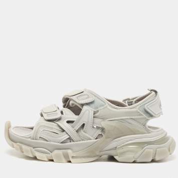 Pre Owned Balenciaga Grey Rubber and Leather Track Sandals Size 36