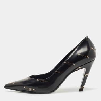 Pre Owned Balenciaga Black Leather Talon Slash Pumps Size 38