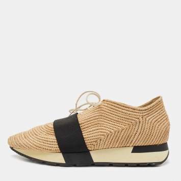 مملوكة مسبقًا Balenciaga Beige Raffia Race Runner Sneakers Size 38