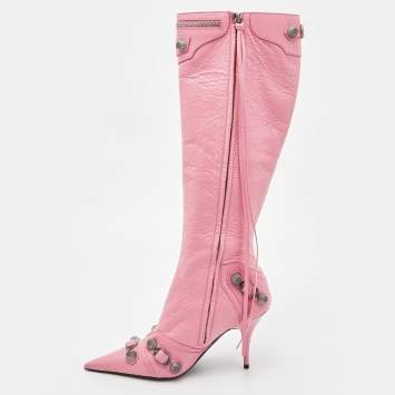 مملوكة مسبقًا Balenciaga Pink Leather Le Cagole Knee Length Boots Size 38