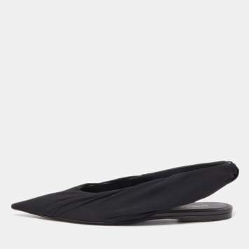 Pre Owned Balenciaga Black Fabric  Knife Slingback Flats Size 38 