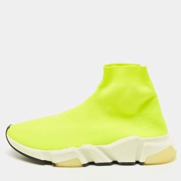 Pre Owned Balenciaga Neon Yellow Knit Fabric Speed Trainer Sneakers Size 39