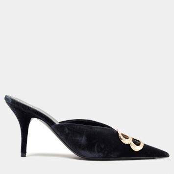 Pre Owned Balenciaga Velvet BB Pointed Toe Mules Size 41