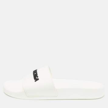 Pre Owned Balenciaga White Rubber Logo Pool Slides Size 38   