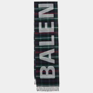Pre Owned Balenciaga Multicolor Logo Print Wool Scarf