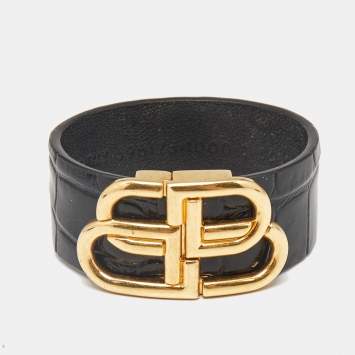 Balenciaga Black Textured Leather Cycle Bracelet Balenciaga