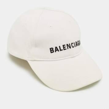 Pre Owned Balenciaga White Logo Embroidered Cotton Baseball Cap L