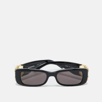 Pre Owned Balenciaga Black/Gold Tone BB0096S Dynasty Rectangle Sunglasses