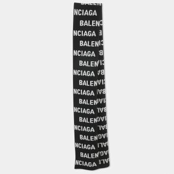 مملوكة مسبقًا Balenciaga Black/White Logo Intarsia Wool Blend Scarf