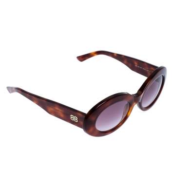 Pre Owned Balenciaga Brown tortoise BA 145 Oval Sunglasses