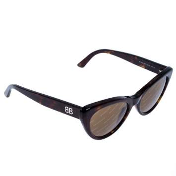 Pre Owned Balenciaga Brown Tortoise BA 143 Logomania Cat Eye Sunglasses