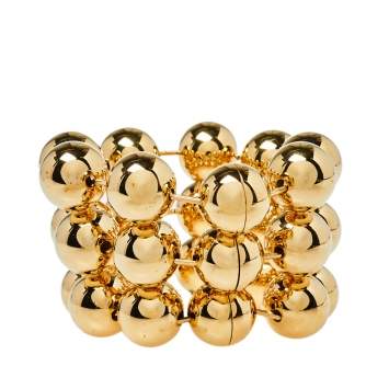 Pre Owned Balenciaga Gold Tone Triple Ball Layered Link Bracelet S