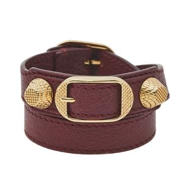 Pre Owned Balenciaga Arena Giant Burgundy Leather Triple Tour Bracelet S