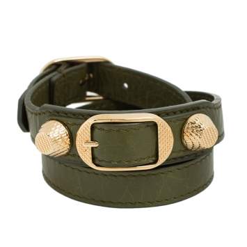 Pre Owned Balenciaga Arena Giant Green Leather Triple Tour Bracelet M