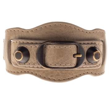Pre Owned Balenciaga Aged Gold Tone Beige Leather Giant Bracelet